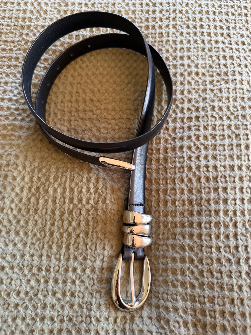 Madewell Black Leather Belt with Silver Buckle Accents